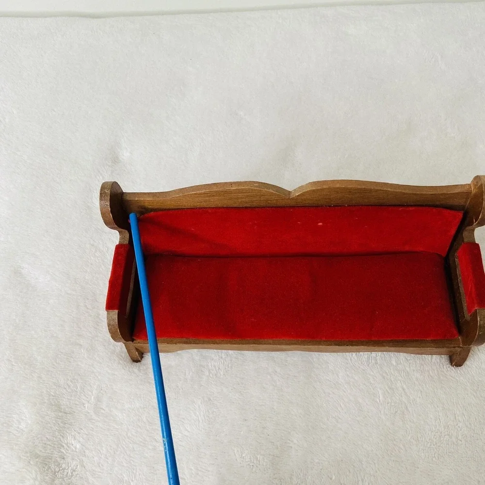 Vintage Concorde Miniatures Red Velvet Parlor Sofa Brass Bed Dollhouse Furniture